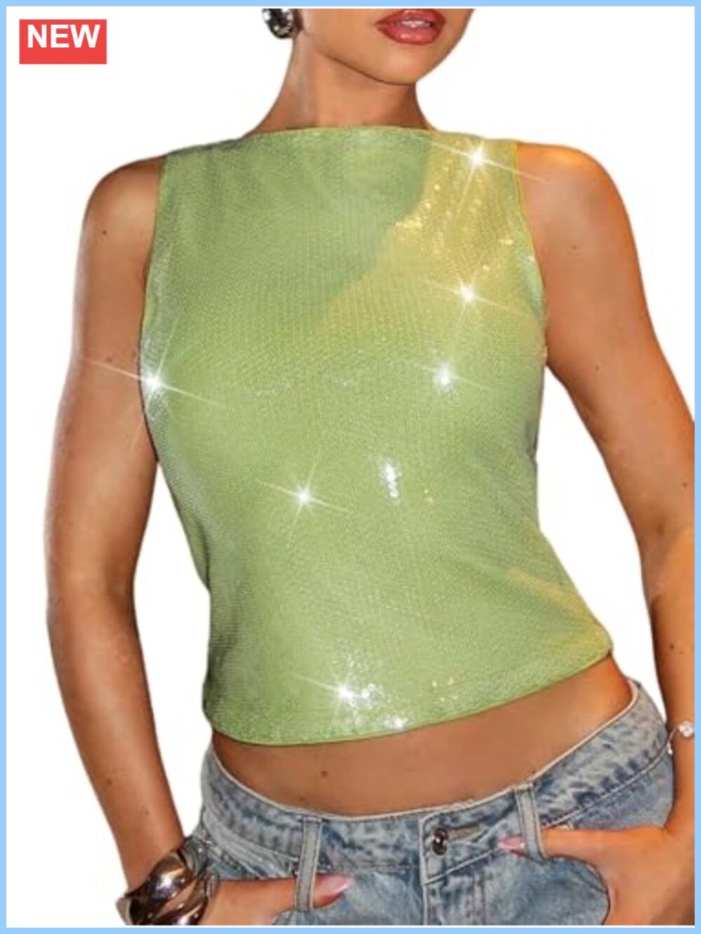 Sparkly Sequin Tank Top Sleeveless Crop Going Out Clubwear Shiny Top